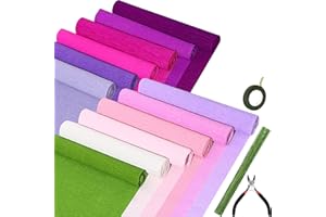 Leinuosen 12 Rolls 10 x 98 Inch Crepe Paper Sheets Rolls Crepe Paper Streamer 103 Pcs Floral Arrangement Kit Green Floral Tap