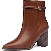 SICARE Women’s Pointed Toe Ankle Boots, Chunky Heel Fashion Chelsea Booties with Side Zipper, 3.2 Inch Block Heeled Dress Boot Comfortable for Fall Winter