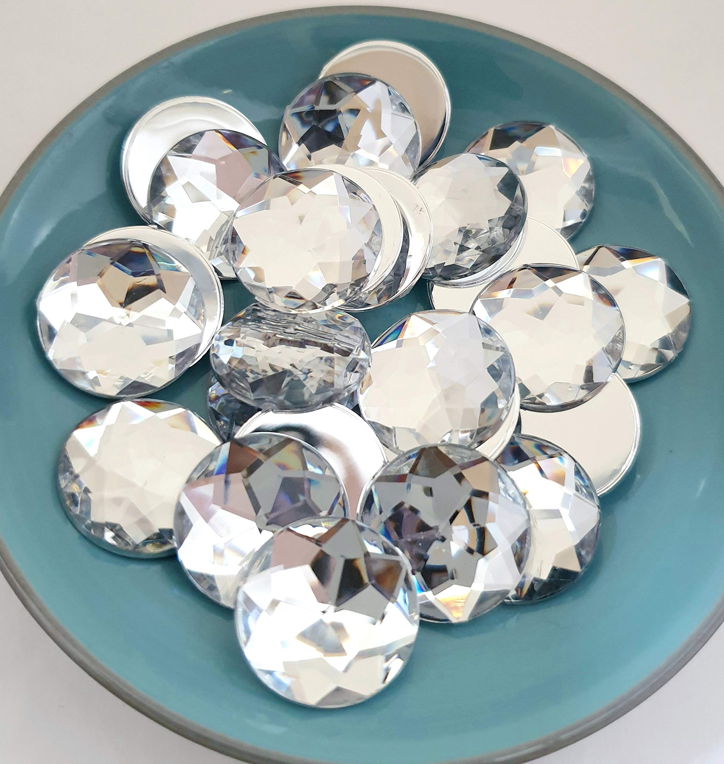 MajorCrafts® 48pcs 20mm Star Facets Large Flat Back Round Acrylic Rhinestones Craft Gems (Crystal Clear) — image 1