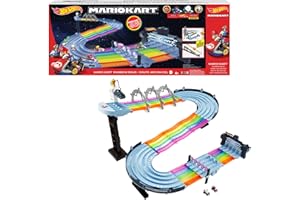 Hot Wheels Mario Kart Rainbow Road Raceway Ensemble de pistes de 2,4 m avec lumières et sons et 2 véhicules à l'échelle 1:64,