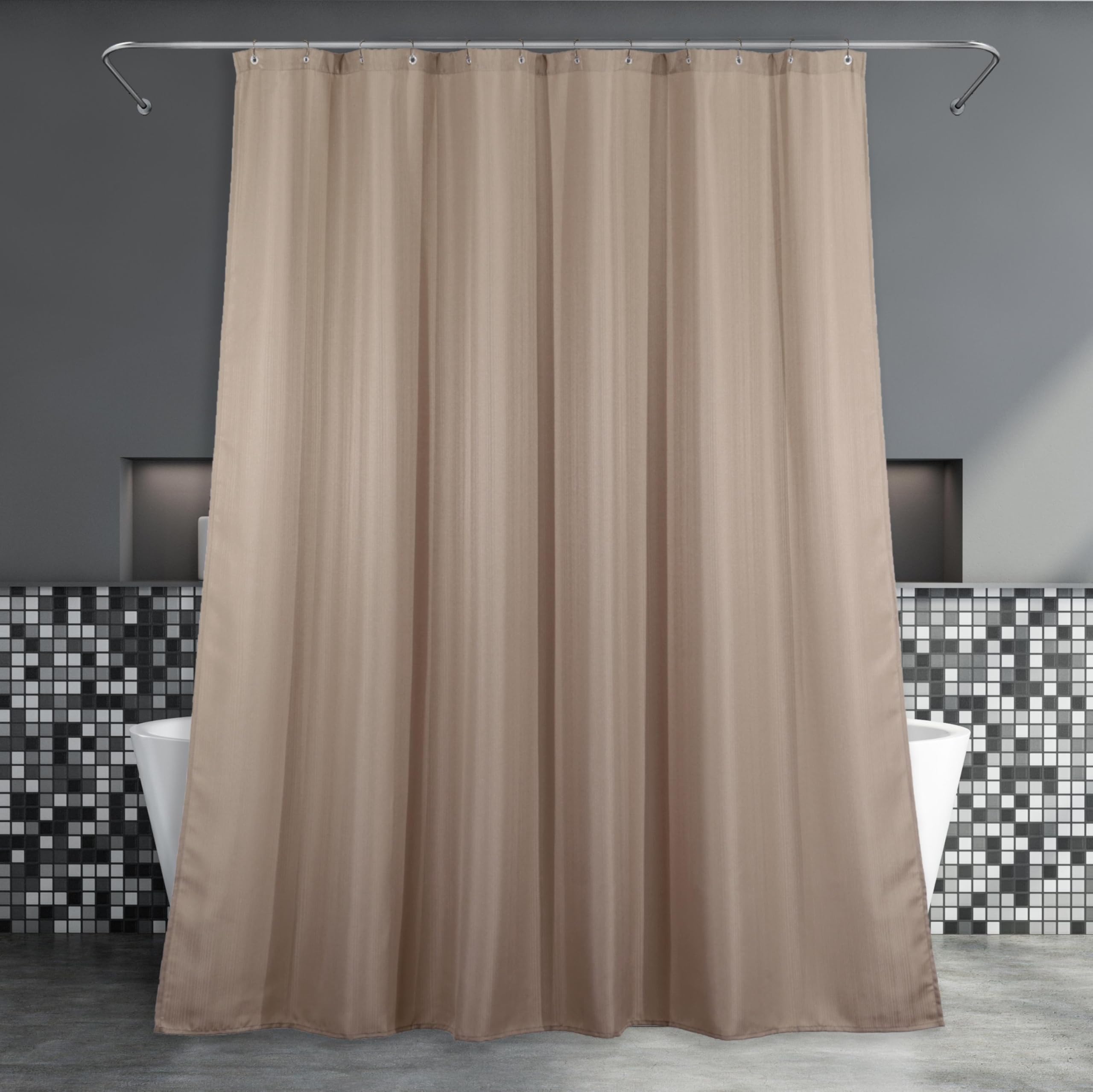 Popkozzi Dark Beige Fabric Shower Curtain: Khaki Taupe Tan Mildew Resistant Water Repellent Washable Bath Curtain - Elegant Lightweight Polyester Curtain for Bathroom - 183 x 200cm Drop