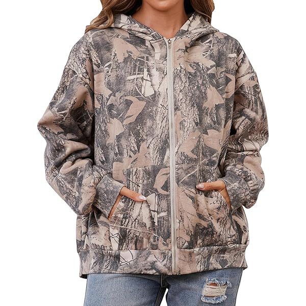 【完売商品】FELIM OVERSIZED CAMO HOODIE ACCPUR Women Camo Hoodie Oversized Fleece Full Zip Up Sweatshirt