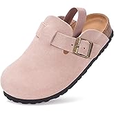 ZUSERIS Kids Suede Clogs Toddler Clogs Boys Girls Cork Footbed Sandals Potato Shoes Leather Slip On Mules with Adjustable Buckle