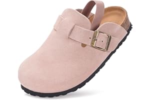 ZUSERIS Kids Suede Clogs Toddler Clogs Boys Girls Cork Footbed Sandals Potato Shoes Leather Slip On Mules with Adjustable Buckle