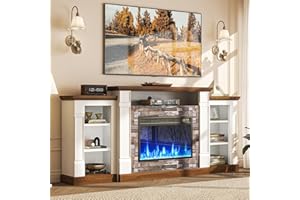 oneinmil 70" Fireplace TV Stand, Electric Fireplace with Mantel, Modern Entertainment Center with Open Storage, Remote Control, Adjustable Flame, Fire Place TV Stand for Living Room, Bedroom