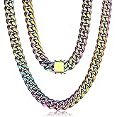 ROWIN&CO Miami Cuban Link Chain for Men Women 15mm Rainbow Stainless Steel Curb Necklace, Hip Hop Jewelry, Durable & Anti-Tarnish Colorful Chain 18"-30" Inch, Pops Gifts For Fathers Boyfriends, Sons