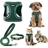 GAMUDA Small Pet Harness Collar and Leash Set, Step in No Chock No Pull Linen Fabric Soft Mesh Dog Vest Harnesses Reflective for Dogs Puppy Cats Kitten Rabbit (Green, S)