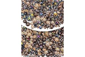 Rhinova 70g Mix Pearls and Rhinestones for Crafting, Sizes Range 3mm-10mm Pearl Beads for Bedazzler Rhinestones for Bedazzling Pearls for Crafting Sock Charms Nail Shoe Mugs (Coffee Galaxy Mix)