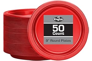 HANNA K. SIGNATURE COLLECTION Hanna K. Signature Red Plastic Plates - 9 Inch, 50 Count - Solid Round Party Plates For Weddings, BBQs, Birthdays & Desserts