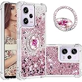CCSmall Clear Glitter Case for Xiaomi Redmi Note 12 Pro 5G, Flowing Liquid Quicksand Bling Sparkly Cover with Diamond Ring Holder Rugged Case for MI Poco X5 Pro/Redmi Note 12 Pro LSZ Rose Gold