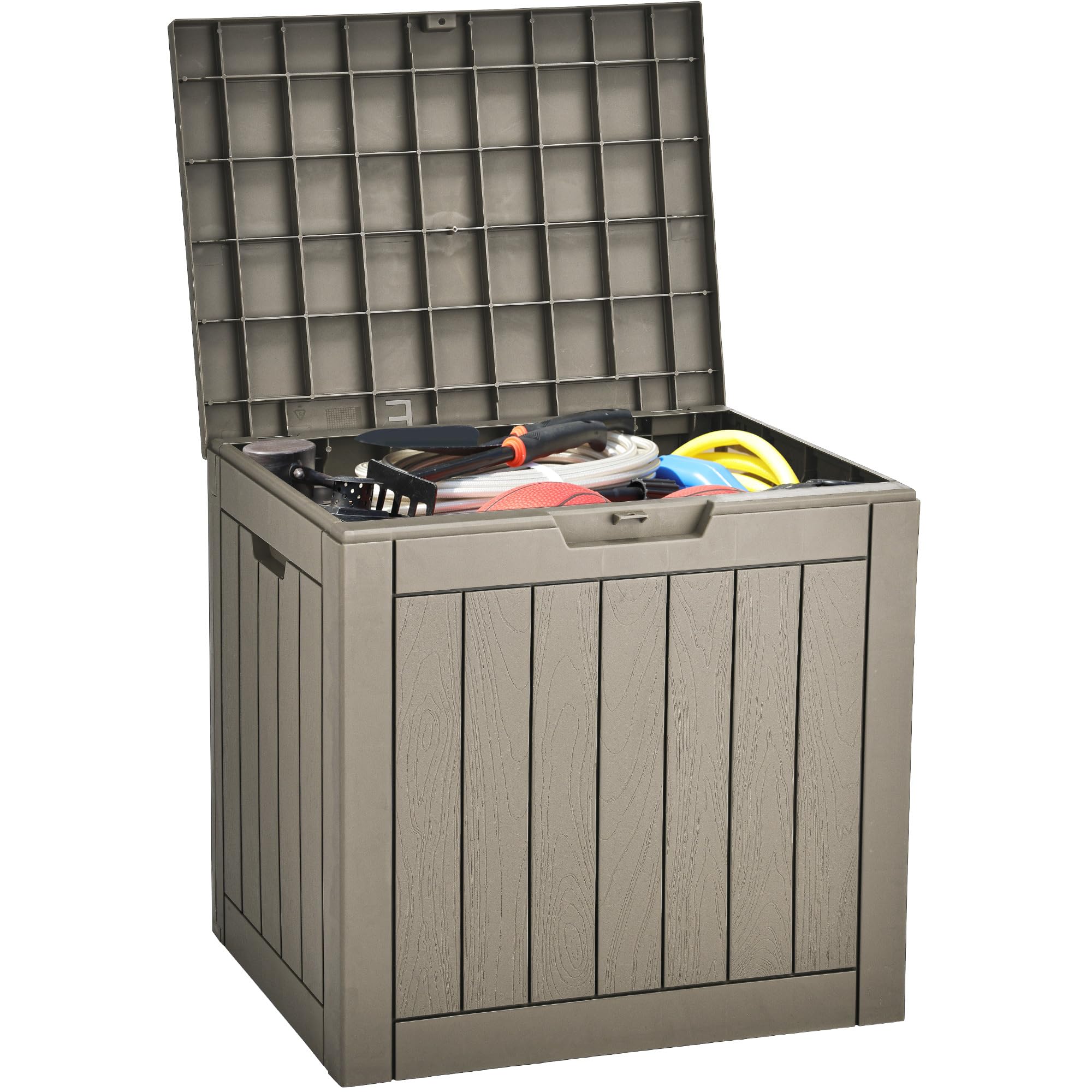 YITAHOME 31 Gallon Outdoor Storage Deck Box, Waterproof Resin Package Delivery and Storage Box with Lockable Lid for Patio Furniture Cushions, Pool Accessories, Garden Tools, Taupe Image