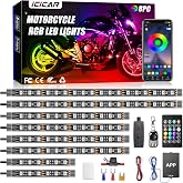 icicar 8PCS Motorcycle RGB LED Light Kit with APP/RF Control | Multicolor Underglow Lights,Music Sync ,12V Waterproof Strip,for Sport Bike Cruiser Street &amp; Dirt Motorcycle