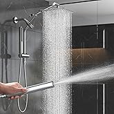 Veken 10" Luxurious Rain Shower Head with Handheld, High Pressure Rainfall Shower Heads wih Extension Arm, Wide Dual Showerhead with Spray Combo, Bathroom Accessories, Chrome, Silver