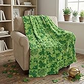 Horaldaily St. Patrick's Day Flannel Blanket Throw, Green Shamrock Buffalo Plaid Soft Fuzzy Plush Cozy Fleece Blankets for Couch Sofa Bed Lounging, Ideal Gifts for Kids Adults Self, 50x60