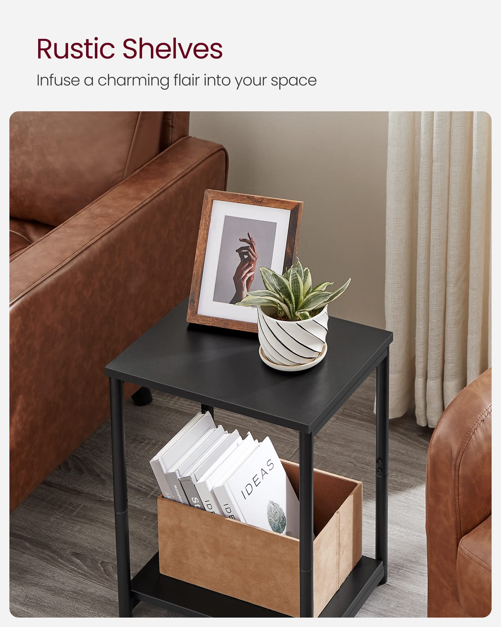 VASAGLE Side Tables Set of 2, Small End Table, Nightstand for Living Room, Bedroom, Office, Bathroom, Black ULET272B16