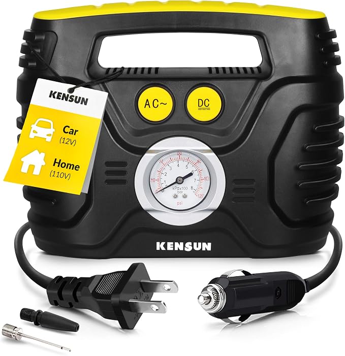 Kensun AC/DC Tire Inflator Portable Air Compressor Pump 12V DC