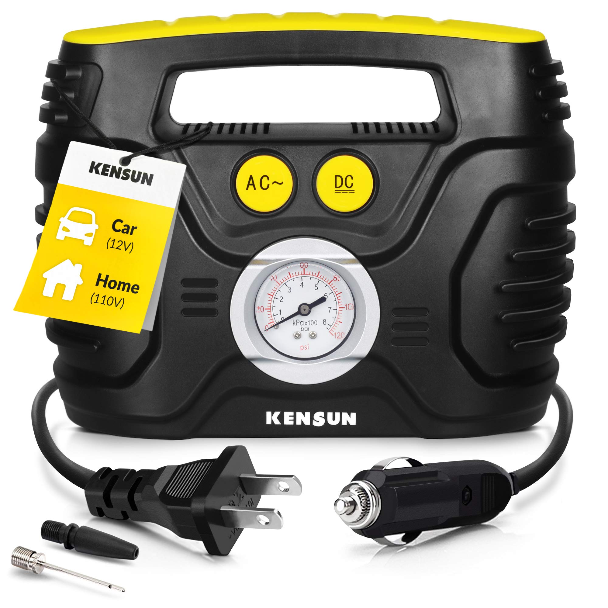 Kensun AC/DC Tire Inflator Portable Air Compressor Pump for Car 12V DC