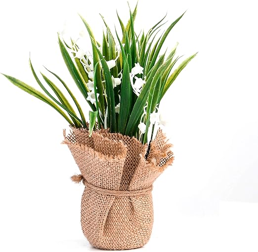 Amazon Com Jusdreen Mini Artificial Flower Bonsai Flower Arrangement Flowers Pot With Hemp Rope And Linen For Home Office Decor House Decorations Furniture Decorations White Flower Home Kitchen