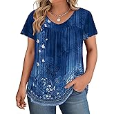 IN'VOLAND Plus Size Womens Ruffle Sleeve Tunic Tops V Neck Summer Shirts Floral Print Tops Dressy Blouse