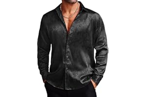 COOFANDY Men's Silk Satin Dress Shirts Jacquard Long Sleeve Floral Button Up Shirts Party Prom Wedding Shirt