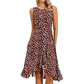 Allegra K Women's Summer Dresses 2025 Wrap Ruffle High Low Hem Round Neck Keyhole Back Sleeveless Floral Dress