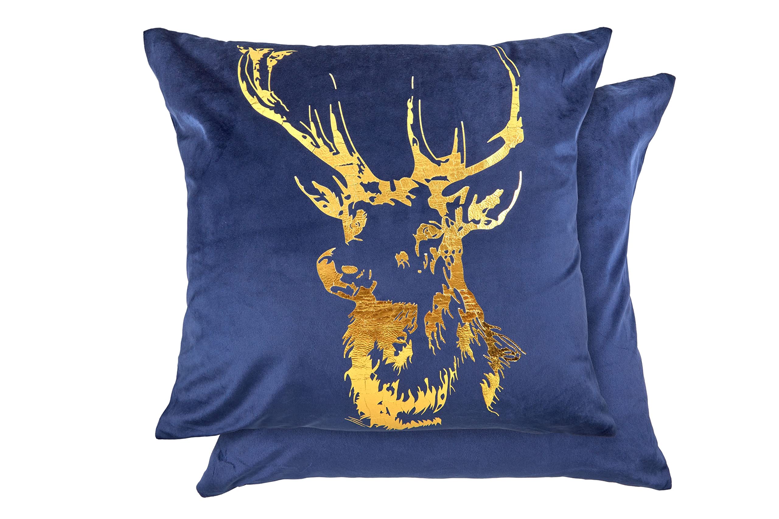 Emma Barclay Velvet Stag - Soft Plush Velvet Cushion Cover with Foil Print in Navy Blue - 17x17 (43x43cm)
