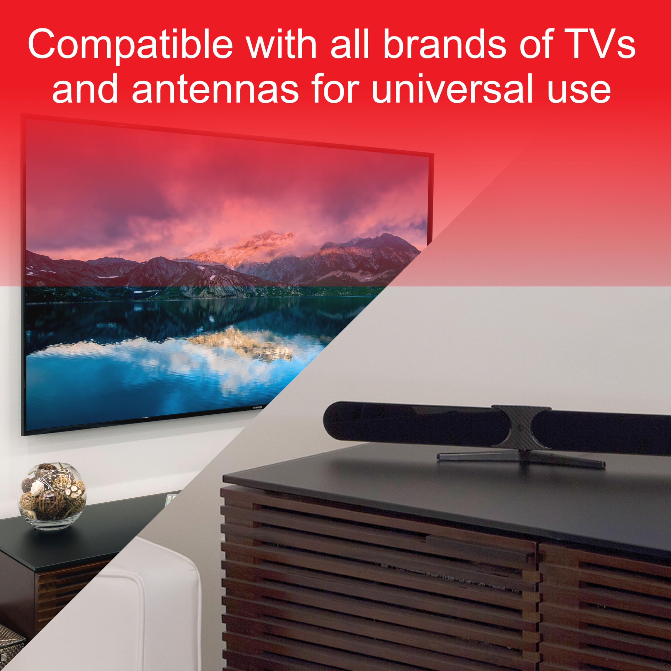 GE Indoor TV Antenna Amplifier, Antenna Signal Booster, HD TV Digital VHF UHF, Low Noise, AC Power Adapter, Black, 42178