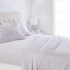 AmazonBasics Lightweight Super Soft Easy Care Microfiber Bed Sheet Set with 16" Deep Pockets - King, Lavender Paisley