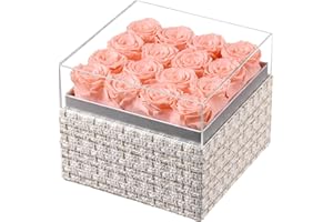 Eterfield Forever Flowers Preserved Flowers for Delivery Prime Real Roses That Last Over a Year Gifts for Her Mothers Day Valentines Day (Square Gold White Plaid Box, 16 Champagne Roses)