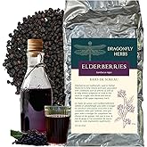 Dragonfly Herbs Organic Elderberries, 1.1 Pound (500g) Whole Dried Non-GMO Sambucus Nigra, Culinary, Kombucha, Syrup & Hot or