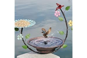 HLQMFHT Solar Bird Bath,Deck Bird Bath with Solar Fountain,Metal Bird Bath Bubbler,Deck Mounted Bird Bath and Bird Feeder,Balcony Bird Bath,with Adjustable Heavy Duty Clamp for Patio Porch Garden