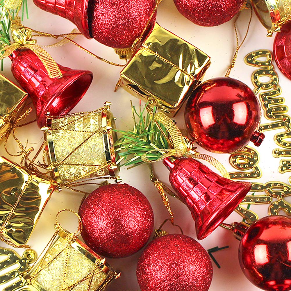 ART TO REAL 32ct Christmas Tree Ornaments Ball Assorted Shatterproof Christmas Decorations Ball Baubles Shiny Matt Glitter Hanging Plastic Pendants Gifts for Xmas Holiday Party