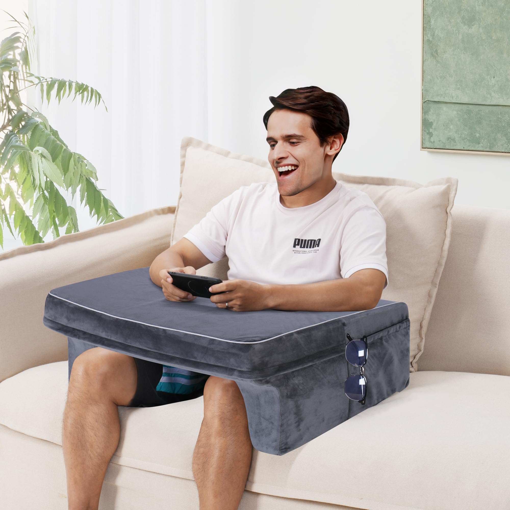 Photo 1 of Rengue Large Reading Pillow with Arm Support and Memory Foam, Perfect for Gaming, Reading, and Working in Bed or on The Sofa, Removable Cover, Grey