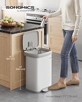 SONGMICS 50 L Kitchen Bin Metal Pedal Bin with Lid White Dove Grey LTB530W03 view 2