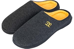 DL Mens Memory Foam Slippers Slip on, Comfy House Slippers For Mens Indoor Outdoor, Cozy Men's Bedroom Slippers Warm Soft Flannel Lining Closed Toe Man Slippers Size Black Gray Navy
