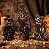 Winnerwhy 3 Pcs 9 x 6 Inch Vintage Halloween Decor Black Cat Table Decor | Black Cat with Bow Tie and Witch Hat, Standing Centerpiece Signs, Rustic Farmhouse Decorations for Home Tabletop Holiday