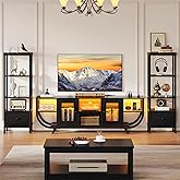 YITAHOME TV Stands for Living Room, LED TV Stand for 65 inch TV Entertainment Center with 2 Bookshelves, Modern Farmhouse TV Console Cabinet with Power Outlets, Black