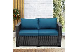 Rattaner Outdoor Furniture Loveseat Sofa Patio Furniture Small Sofa 2 Seater Couch with Anti-Slip Cushions Lumbar Pillow and Waterproof Cover, Peacock Blue