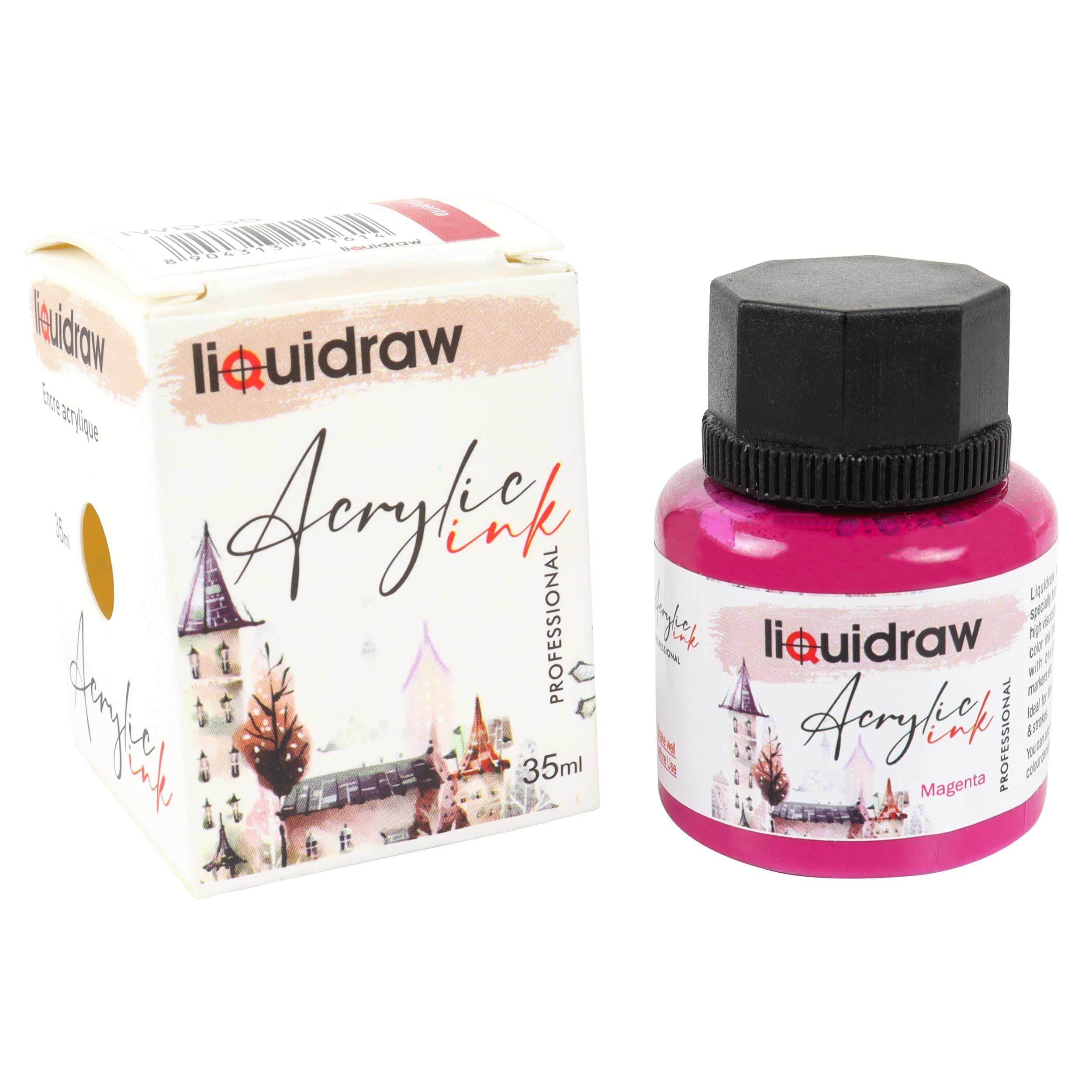 Liquidraw Acrylic Inks for Artists 20 Colours Black White Available Waterproof Ink 35ml Professional for Painting, Drawing, Paints, Art, Brushes, Paper, Board, Canvas, Fabric & Wood (Magenta)