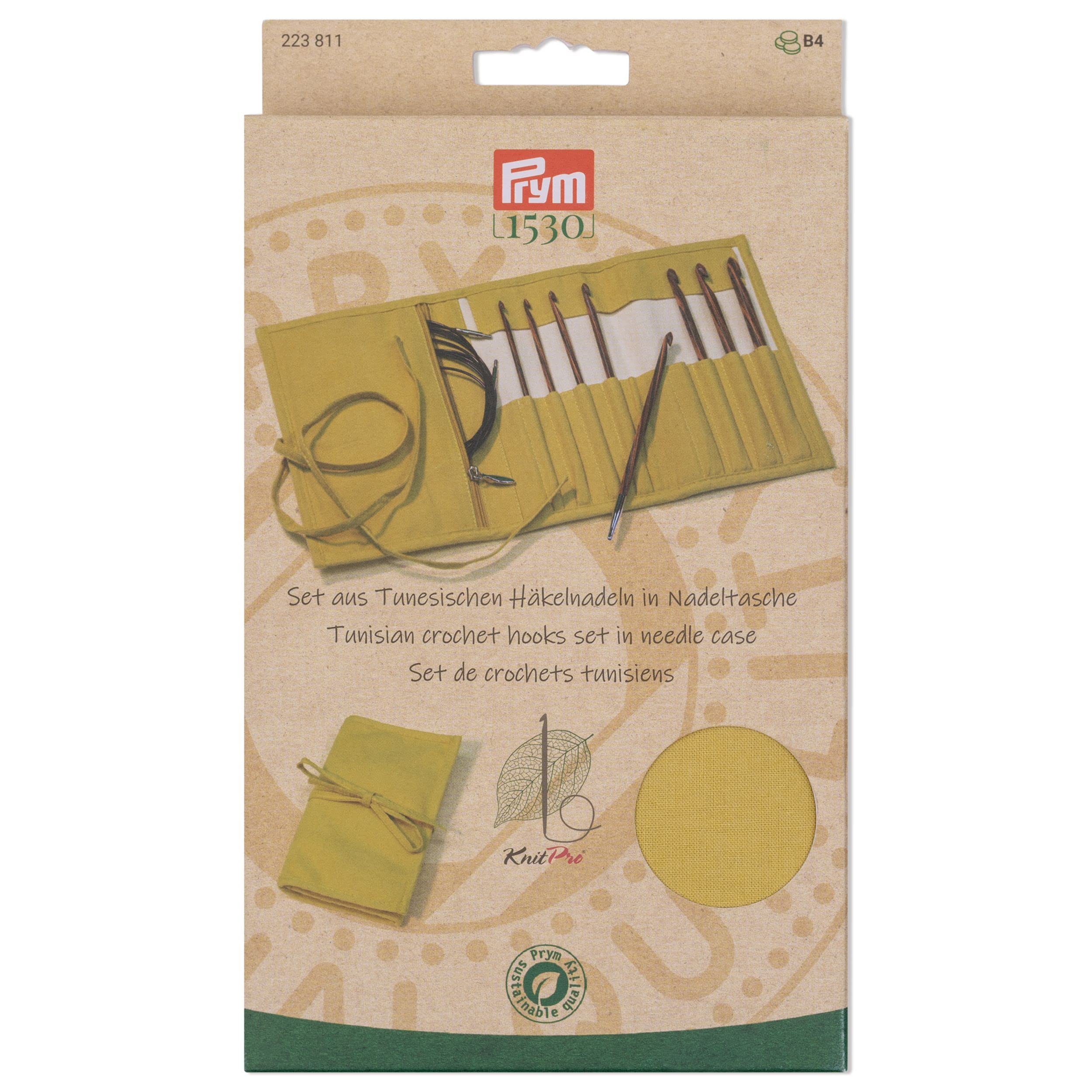 Prym 223811 Tunisian Crochet Hooks Set Natural Mustard 3.5-8