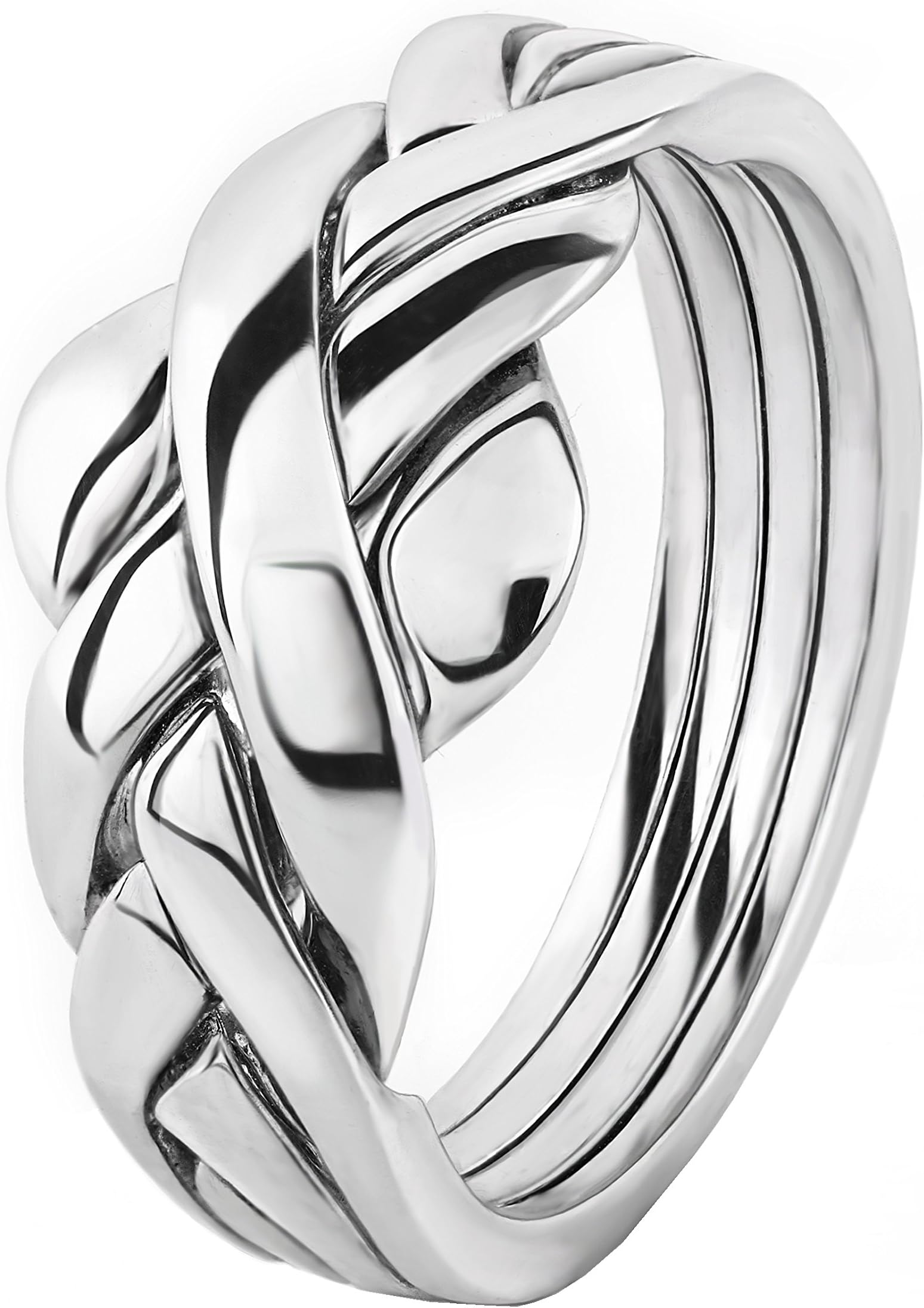UCTUK Women's Plain 4ASL 4 Band Sterling Silver Puzzle Ring