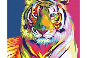 Komking Paint by Number for Kids & Adults Beginner, Paint by Numbers Kits on Canvas, Art Craft Painting Kits Gifts for Home Decor, Colorful Tiger Without Frame 16x20inch