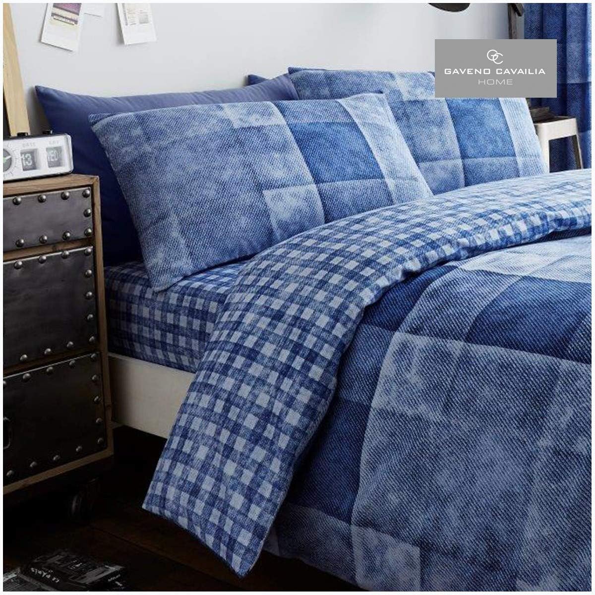 GC GAVENO CAVAILIA Polycotton Checked Duvet Cover Double (200cm x 200cm) - Quilt Bedding Set Double Bed with 2 Pillow Cases - Blue - Image 4