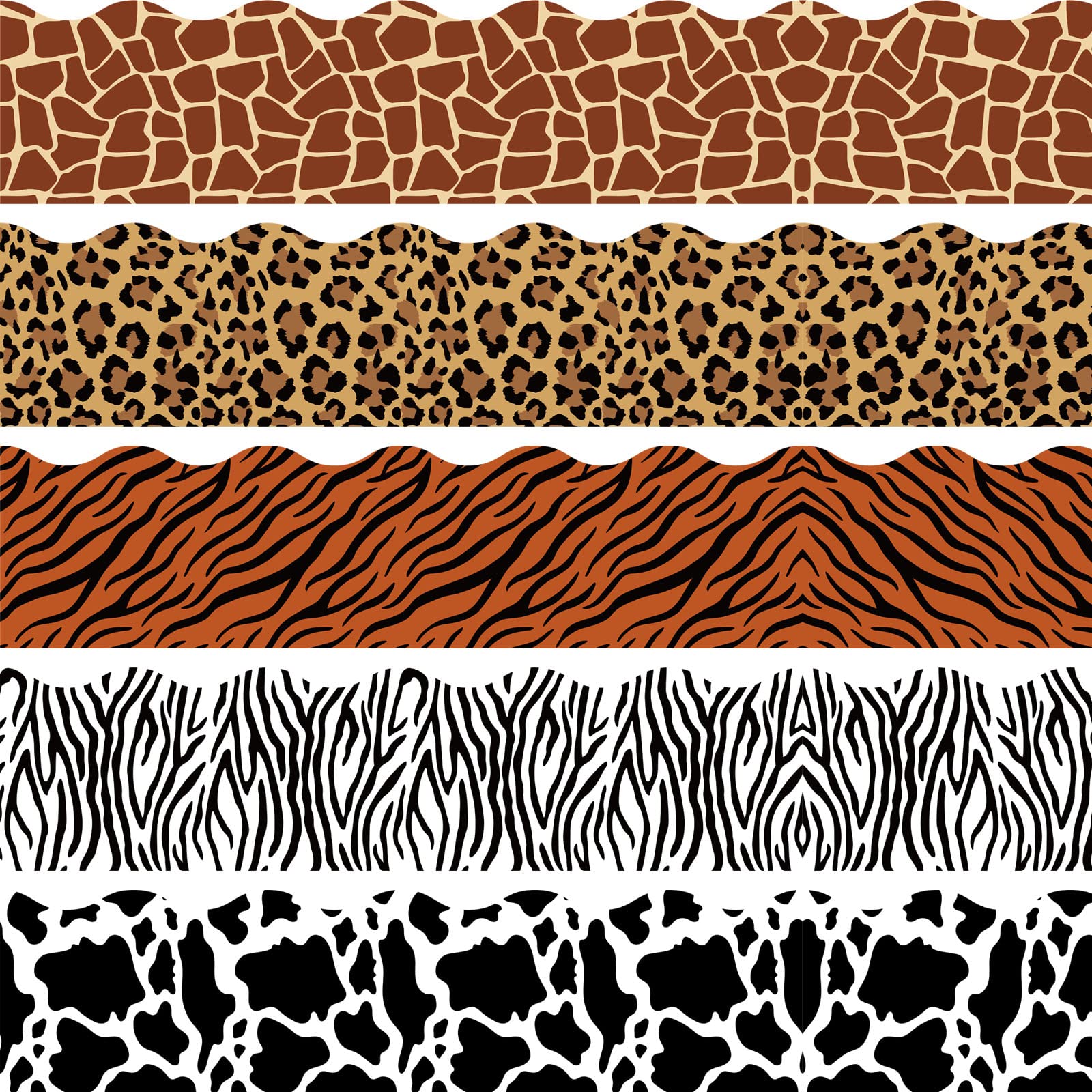 CANIPHA 60 Pcs Animal Print Bulletin Board Border Safari Jungle Decorations Leopard Zebra Tiger Giraffe Cow - Modern, Christmas, Paper, 11.81 x 2.99 inches, 60 Count