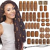 50PCS Wooden Hair Jewelry for Braids, Wooden Hair Tube Beads Locs Dreadlock Accessories Hair Tube Hair Cuffs DIY Braid Clips for Hip Hop Style