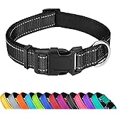 PWOD Reflective Dog Collar, Adjustable Soft Neoprene Padded Nylon Pet Collars with Buckle for Medium Dogs, Black,M