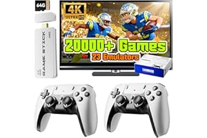 Huqjot 2025 Upgraded Retro Gaming Console Stick Pro, Video Games Console with 4K HDMI, Built-in 23 Classic Game Emulators, 20000+ Games - Video Game with Upgrade Dual 2.4G Wireless Controllers (64G)