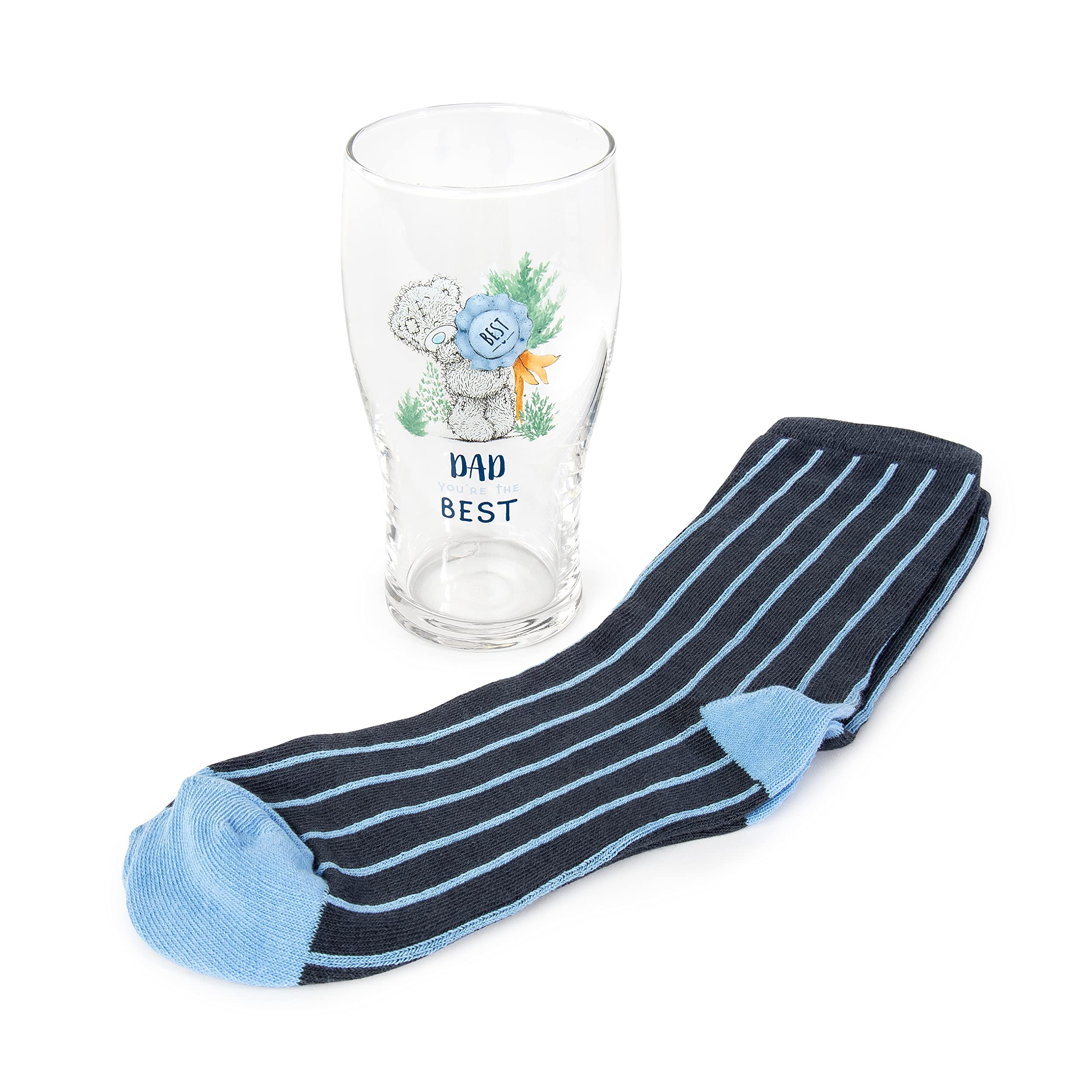 Me to You Father's Day 'Dad You're the Best' beer glass and socks gift set, Multicolour, One Size Tall