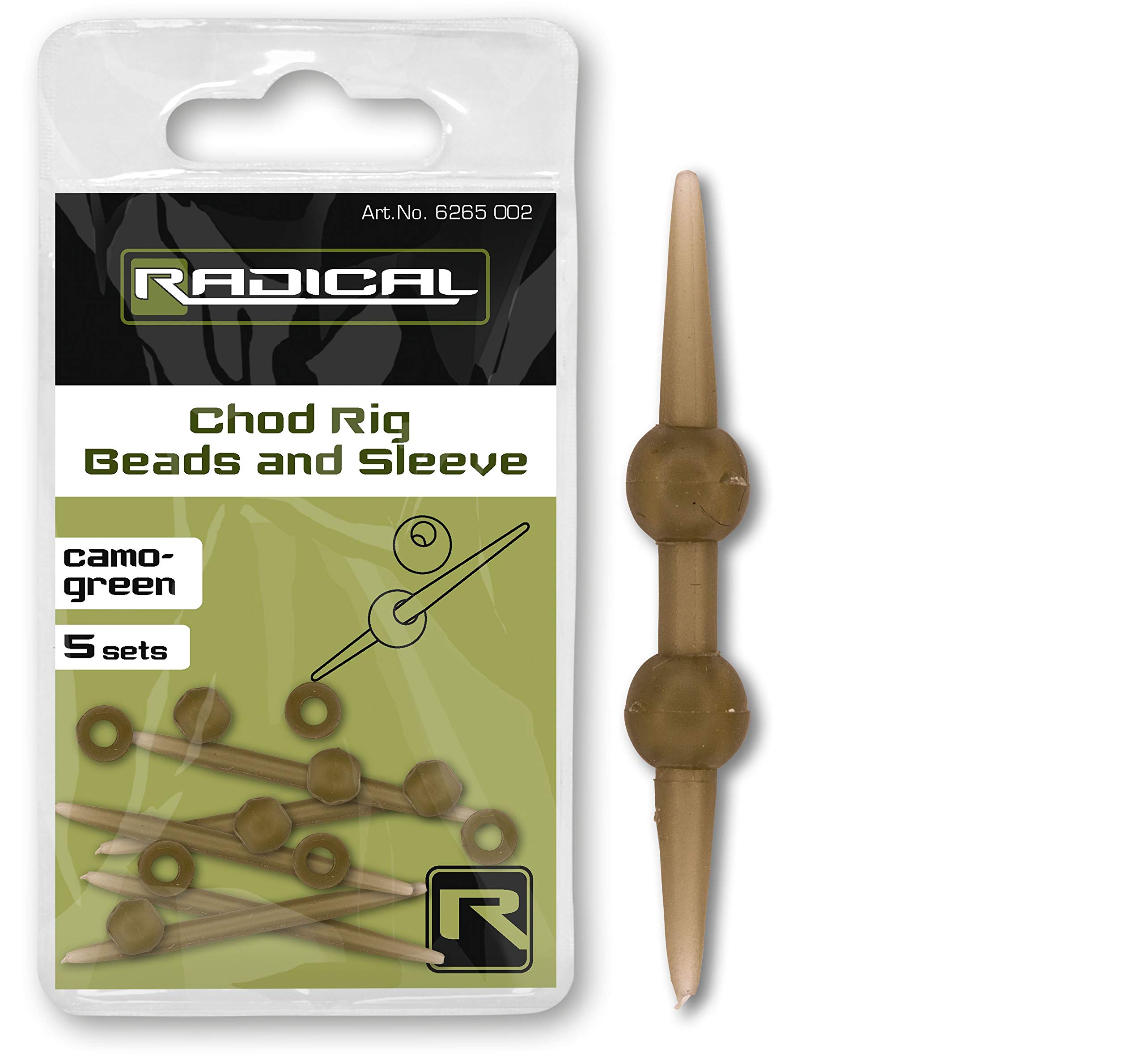 Radical Quality and carp accessories fishing set consisting of sleeves and beads for chod rigs, carp fishing, camo green.