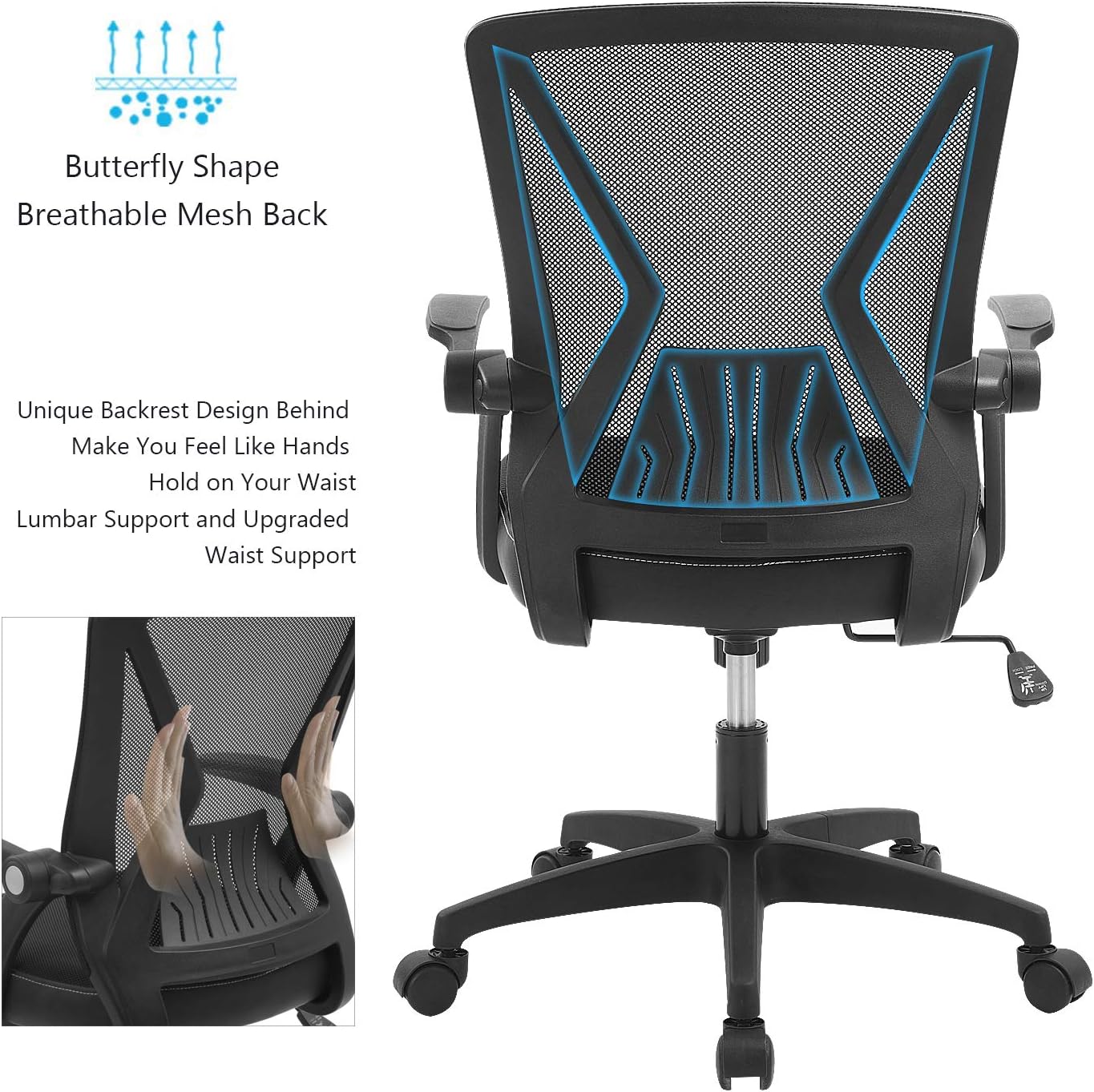 ZLHECTO Ergonomic Office Chair, Mid Back Desk Chairs with Flip Up Armrests and Lumbar Support,Weight Hold Up to 250Ibs - Adjustable Height Mesh Computer Chair for Conference Room: Furniture & Decor